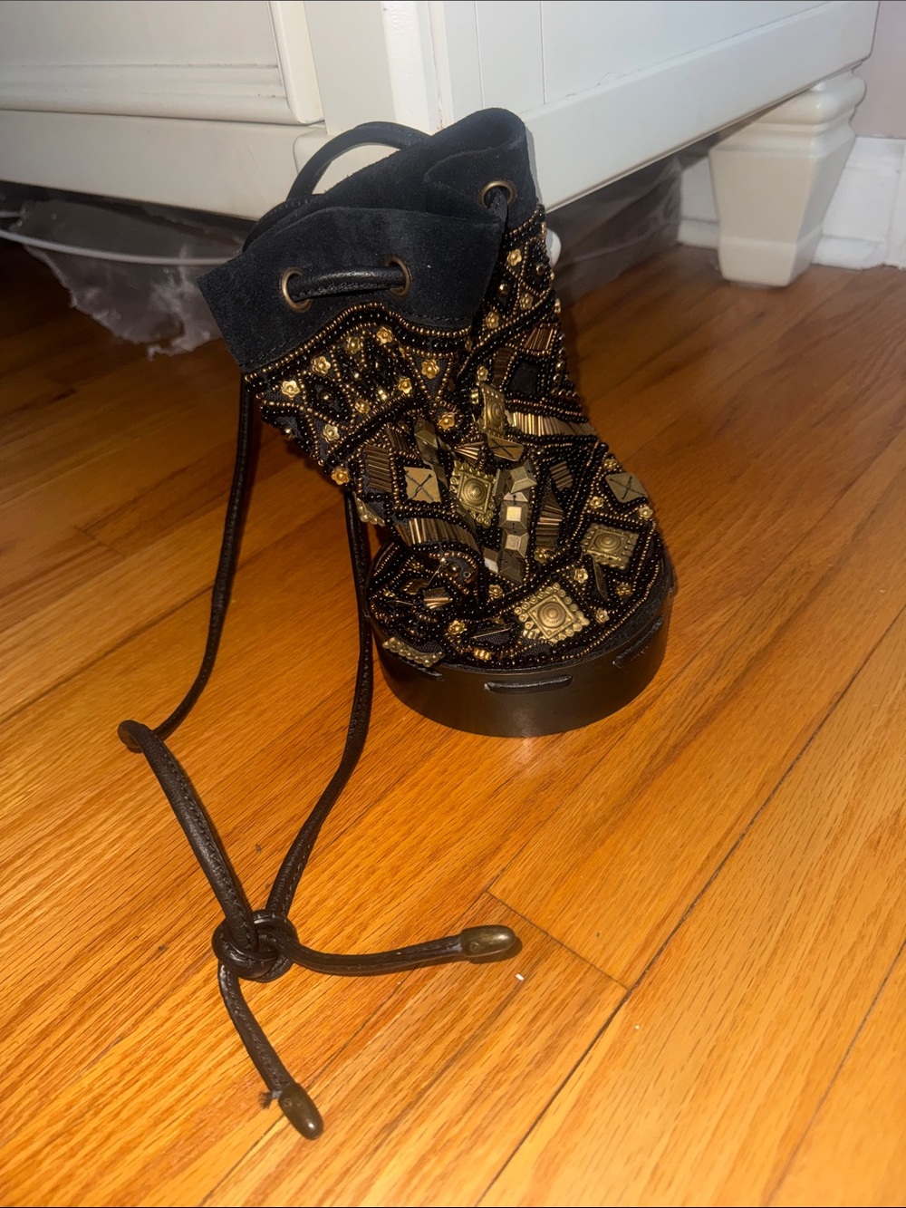 Free People Black and Gold Beaded Shoulder Bag